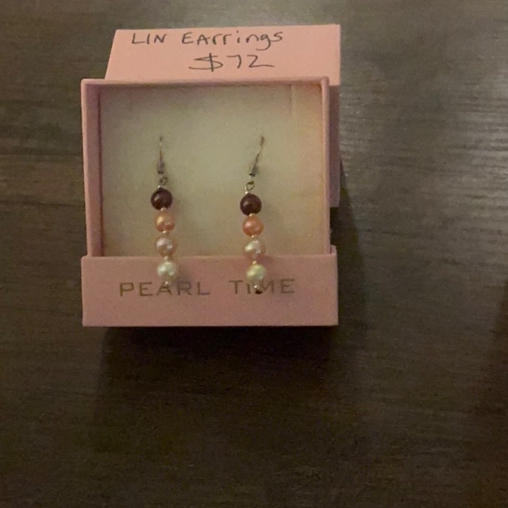 Brown and Pink Beaded Earrings - Picture 2 of 2